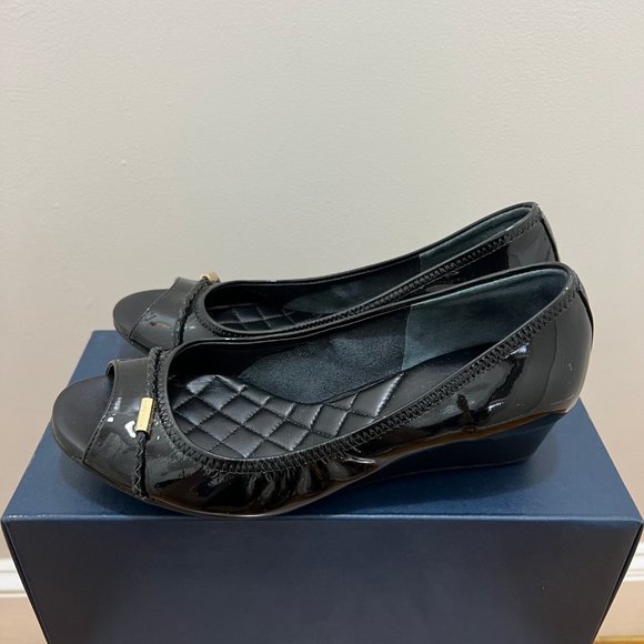 Cole Haan Black Emory Open Toe Wedge Size 5.5 - Picture 3 of 7